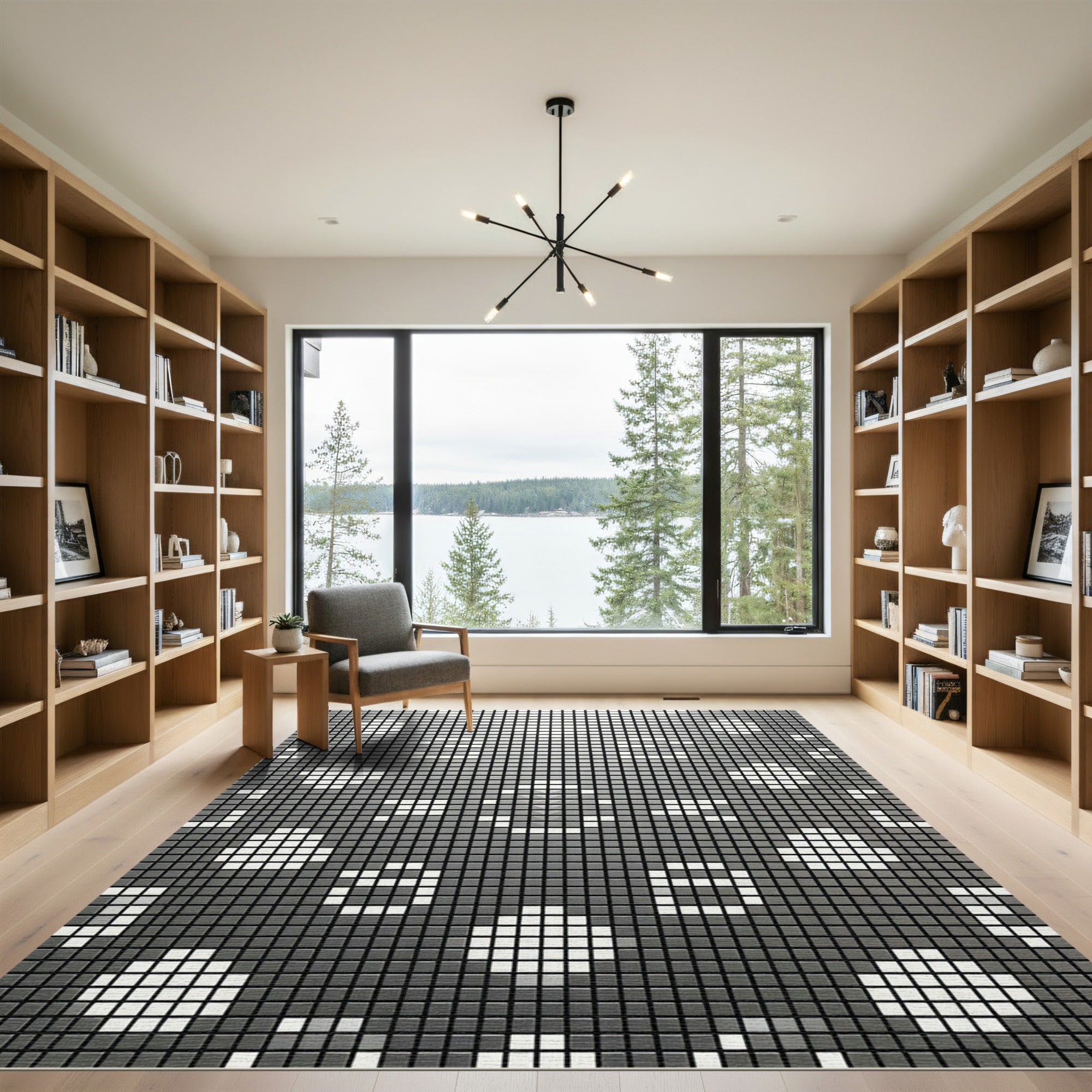 Gray White Pixelated Floral Rug