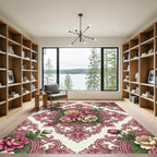 Vintage Rose Medallion Damask Floral Rug