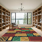 Mid-Century Modern Geometric Multicolored Grid Rug