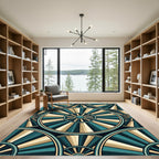 Teal Gold Radial Sunburst Medallion Rug