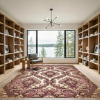 Ornate Mauve Damask Floral Scroll Rug