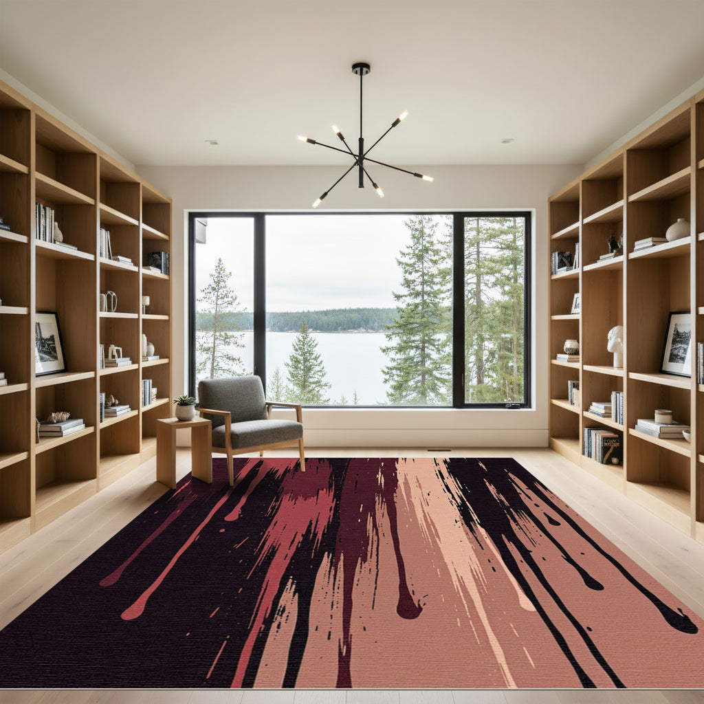 Black and Burgundy Vertical Drip Abstract Rug