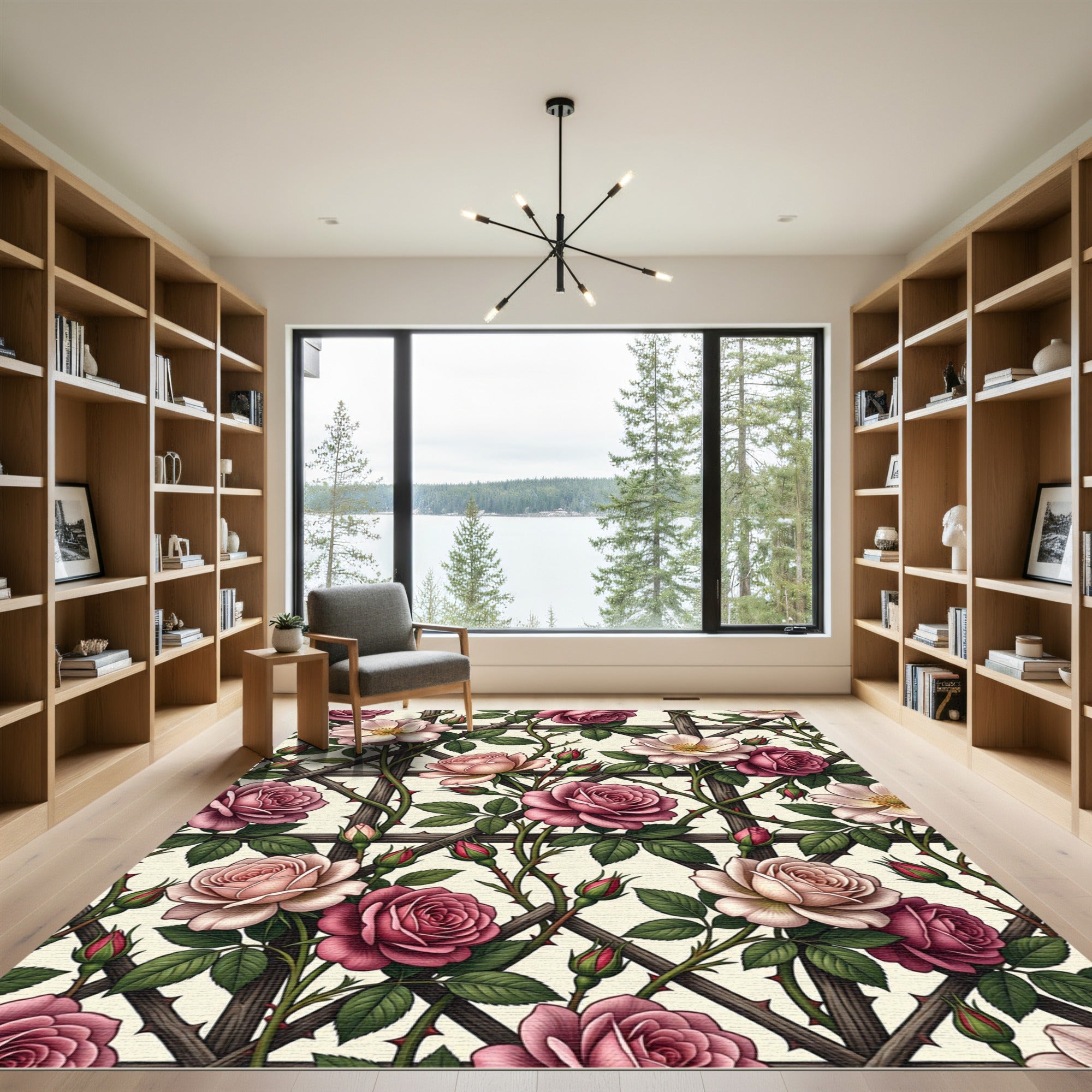 Romantic Dusty Rose Trellis Garden Rug