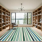 Verdant Blue Linear Brushstroke Stripe Rug