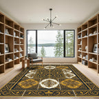 Ornate Gold and Navy Floral Tile Rug