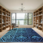 Electric Blue Damask Ornate Filigree Rug