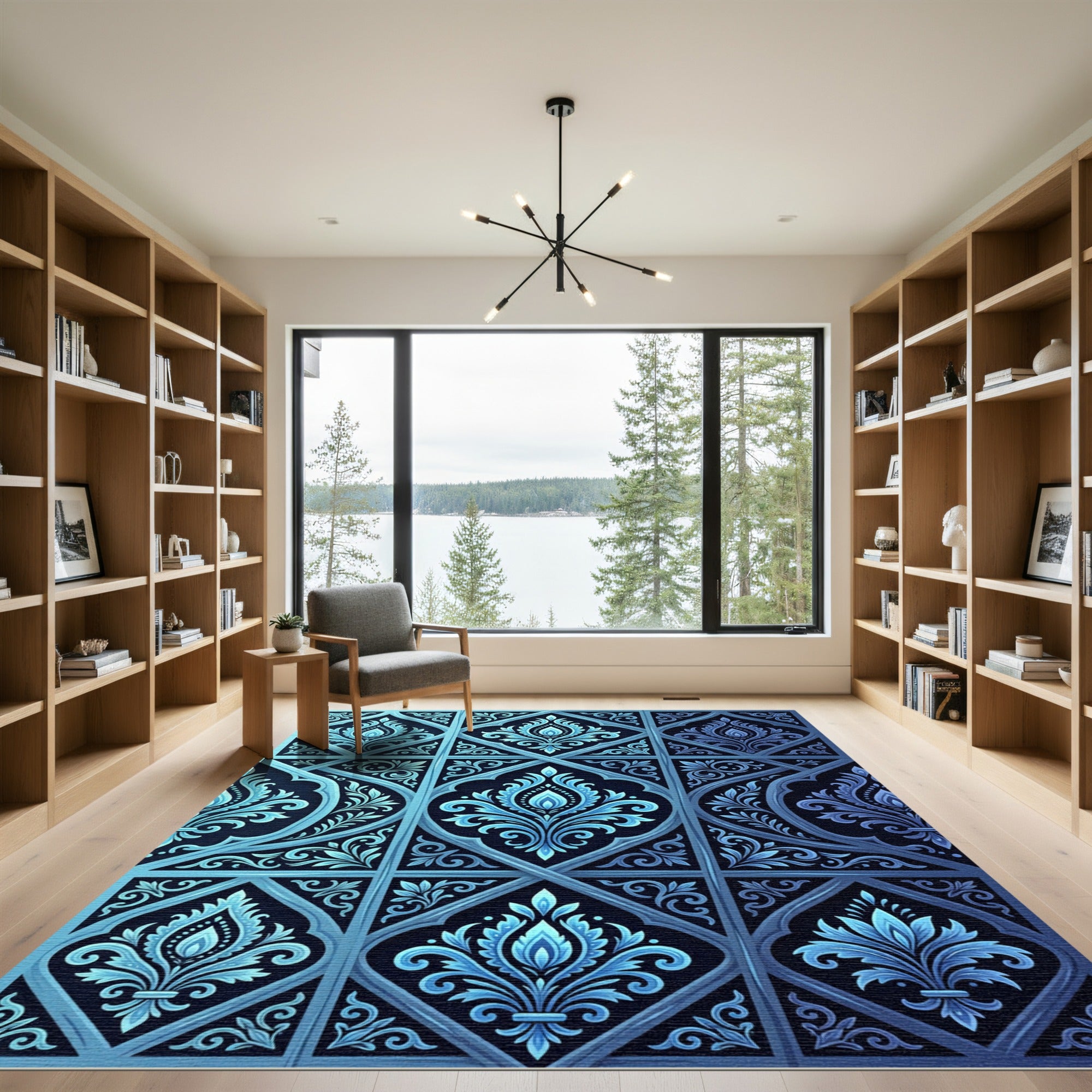 Electric Blue Damask Ornate Filigree Rug