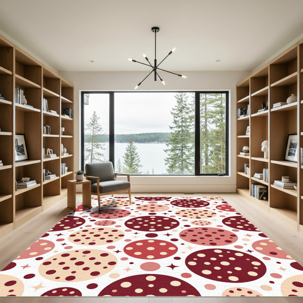 Red Crimson Polka Dot Starburst Spheres Rug