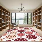 Red Crimson Polka Dot Starburst Spheres Rug