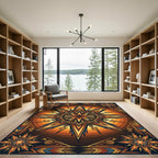 Radiant Golden Celestial Sunburst Art Rug