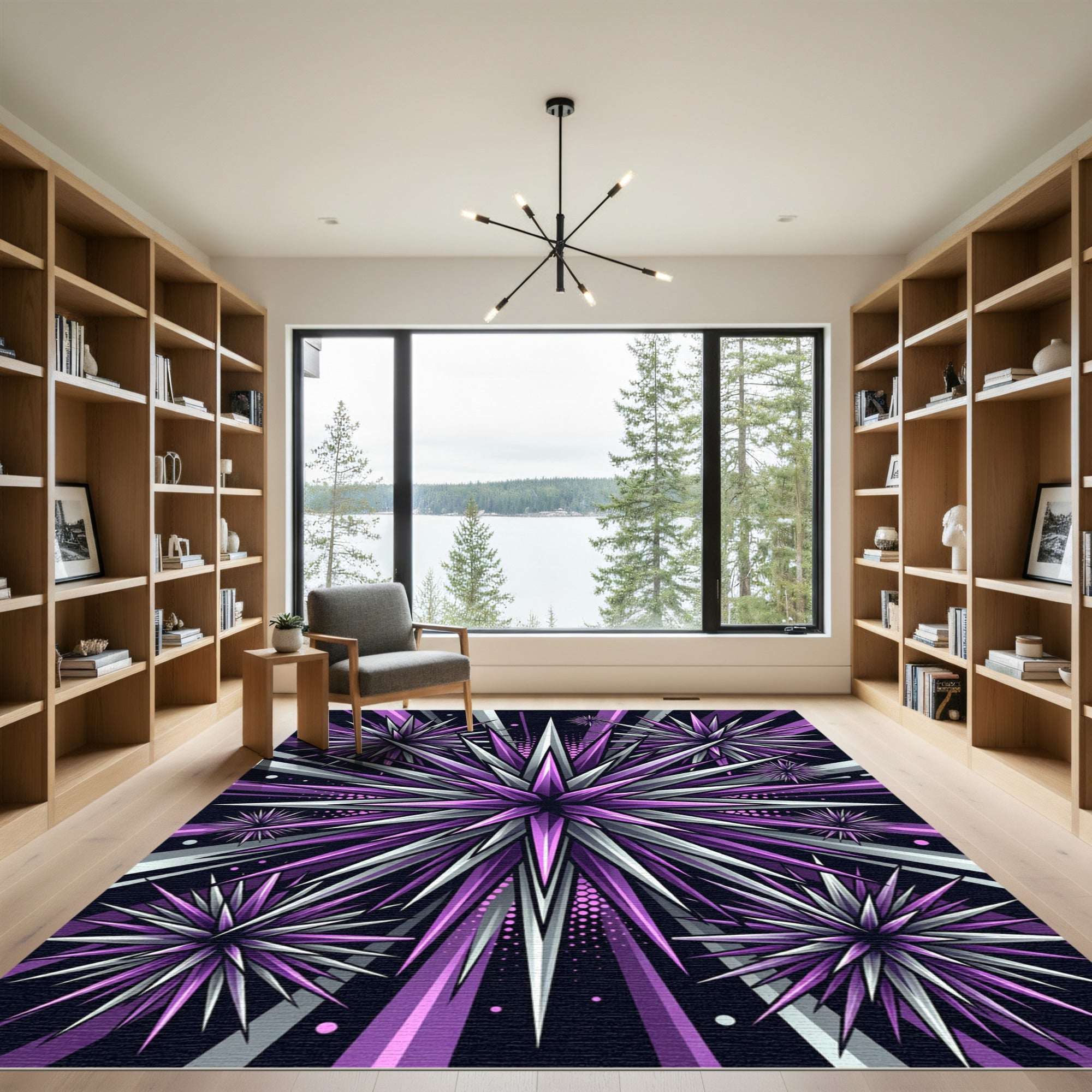 Radiant Purple and Silver Spiked Star Rug