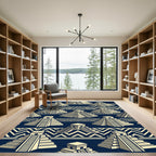 Navy Blue Aztec Step Pyramid Geometry Rug