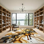 Abstract Gold and Black Fluid Wave Rug