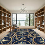 Nautical Compass Blue Gold Rope Rug