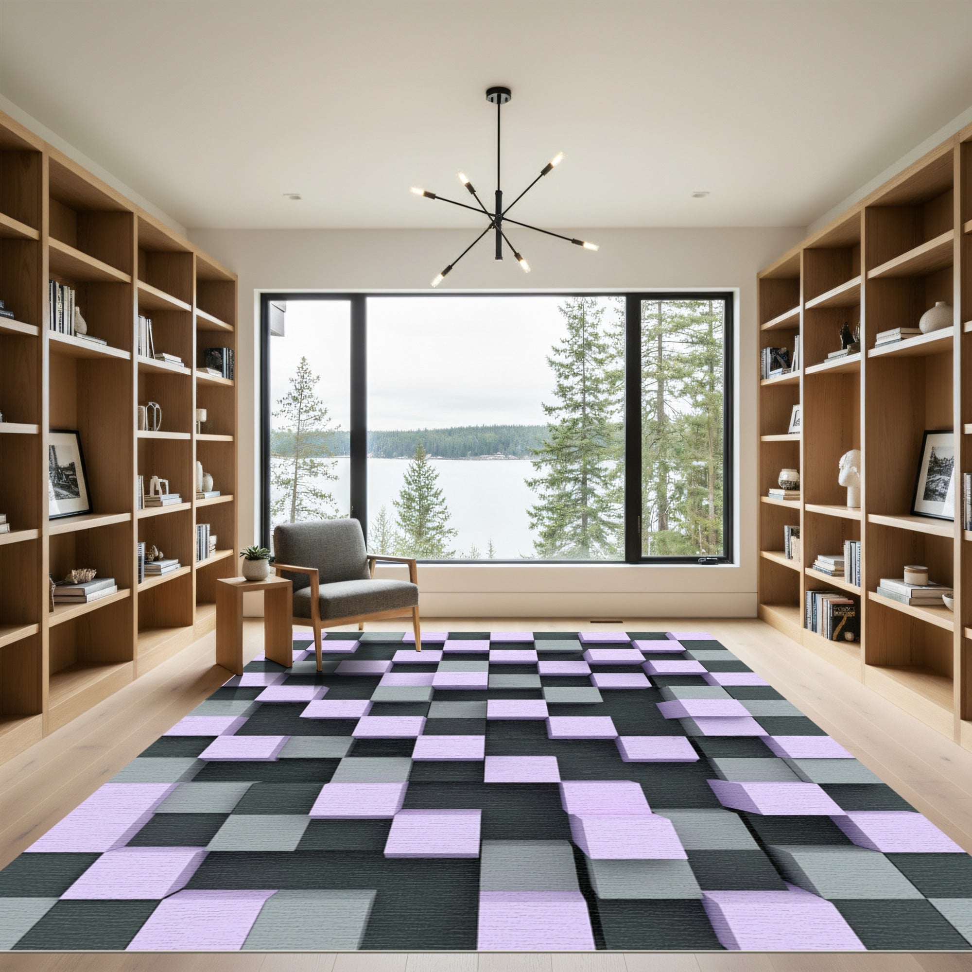 Lavender Gray Checkerboard Cubes Rug