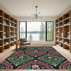 Elegant Pink Floral Medallion Damask Rug