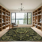 Aged Olive Rose Botanical Medallion Rug
