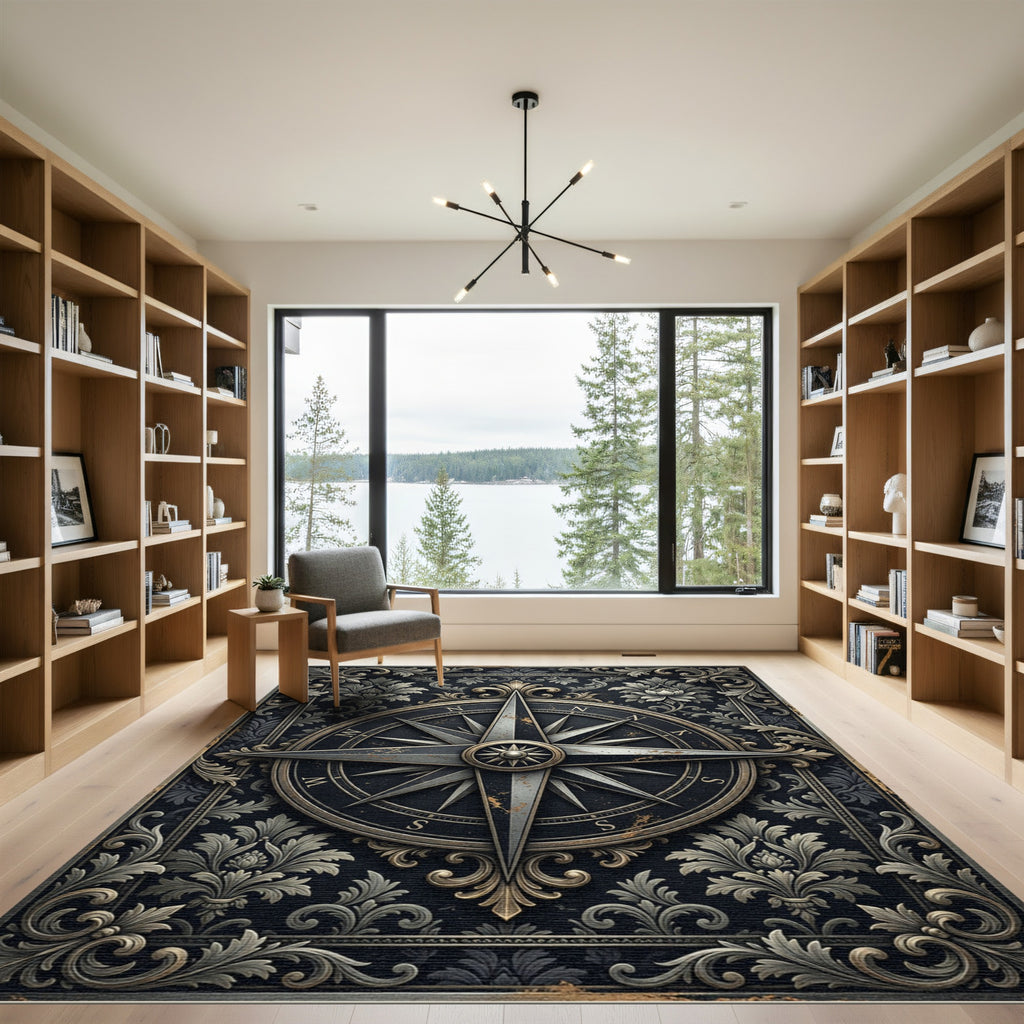 Antique Gold Compass Floral Medallion Rug