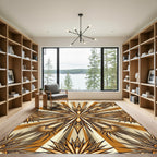 Golden Starburst Mandala Art Rug
