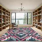 Pink and Gray Abstract Ikat Diamond Rug