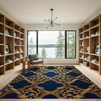 Golden Filigree Arabesque Navy Backdrop Rug