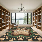 Rustic Wood Grain Paw Print Illustration Rug