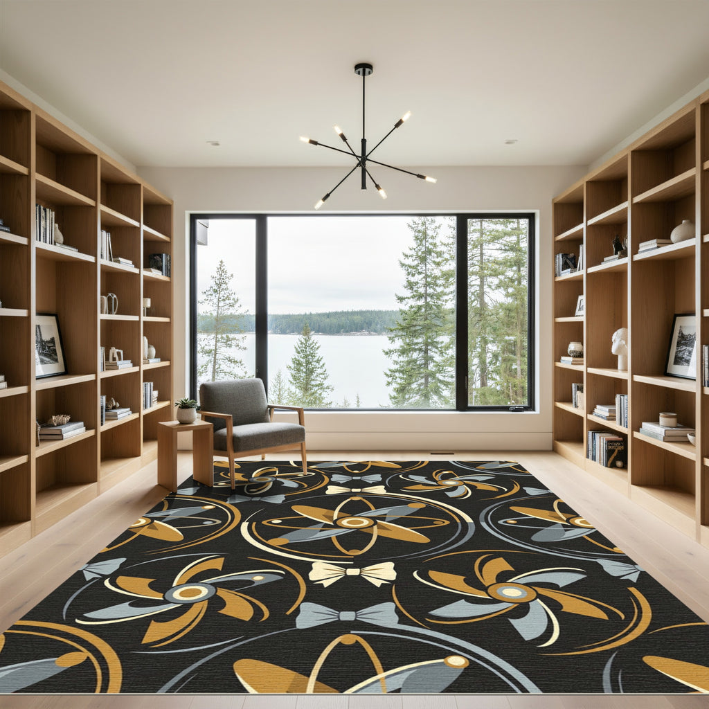 Midcentury Atomic Gold and Slate Bowtie Rug