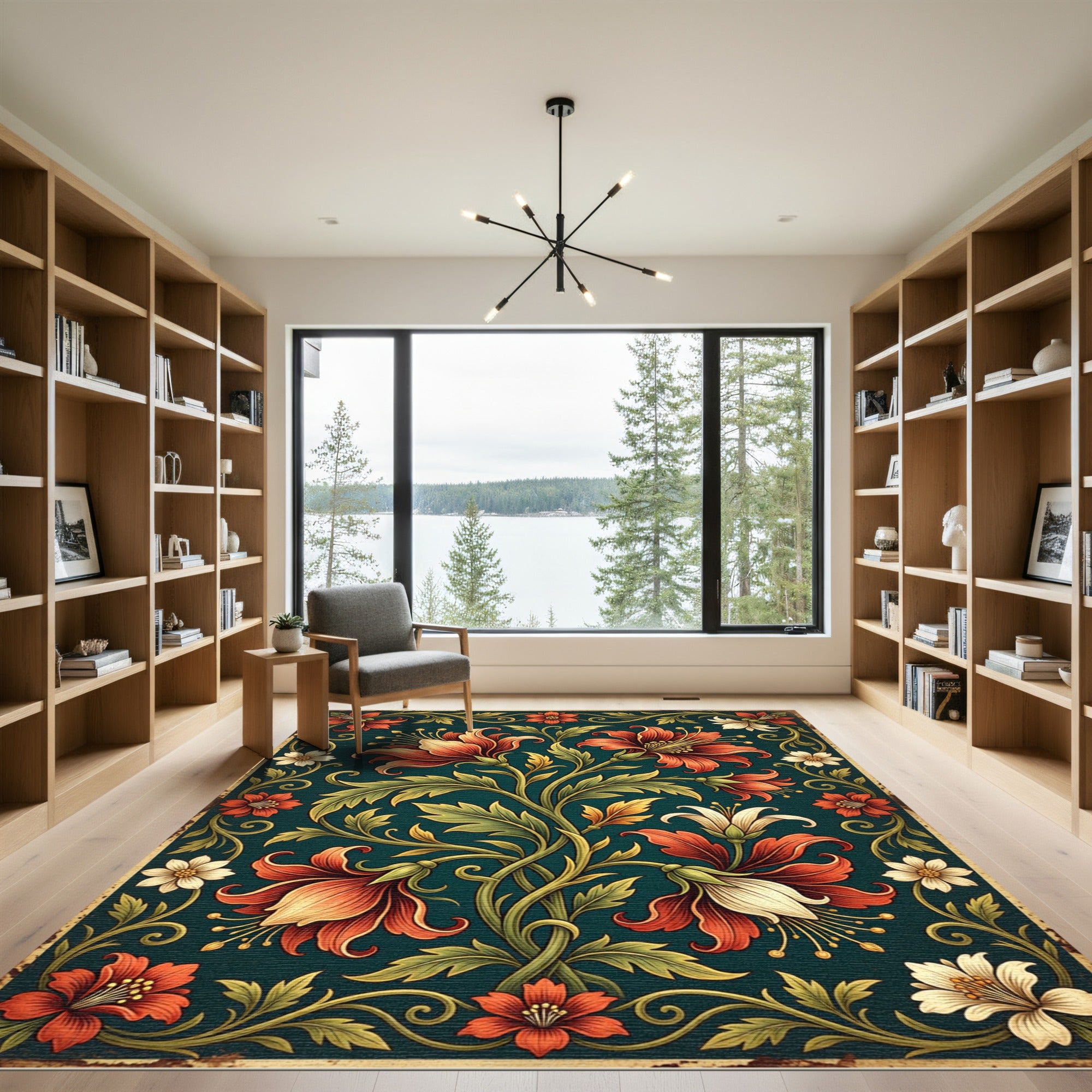 Vintage Red Floral Teal Botanical Rug