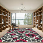 Elegant Crimson Blossom Scroll Weave Rug
