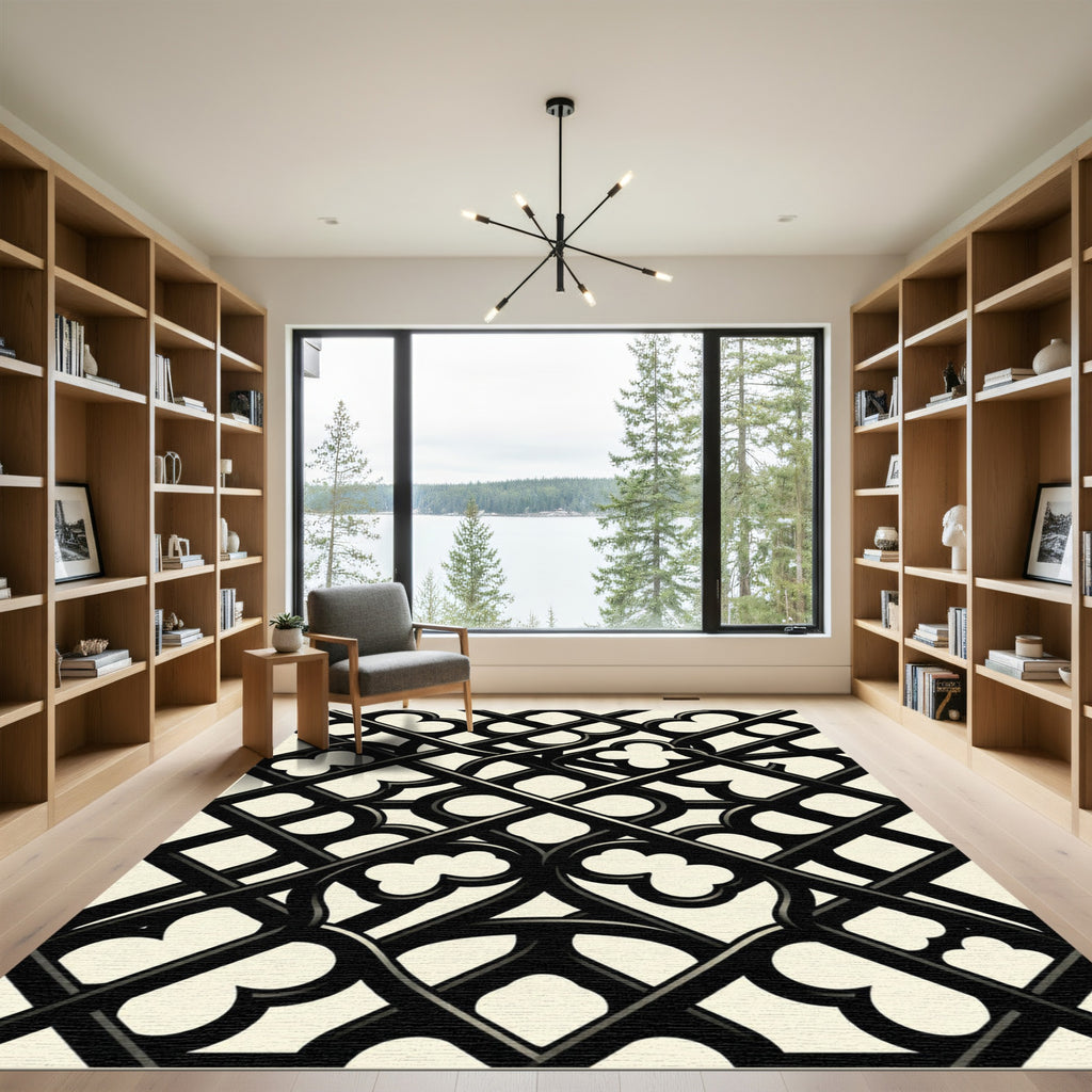 Monochrome Geometric Gothic Trellis Rug