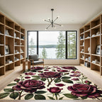 Crimson Rose Garden Botanical Composition Rug