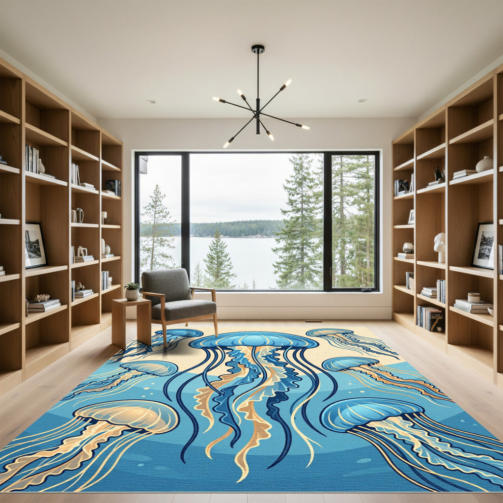 Ethereal Blue Jellyfish Marine Ocean Art Rug