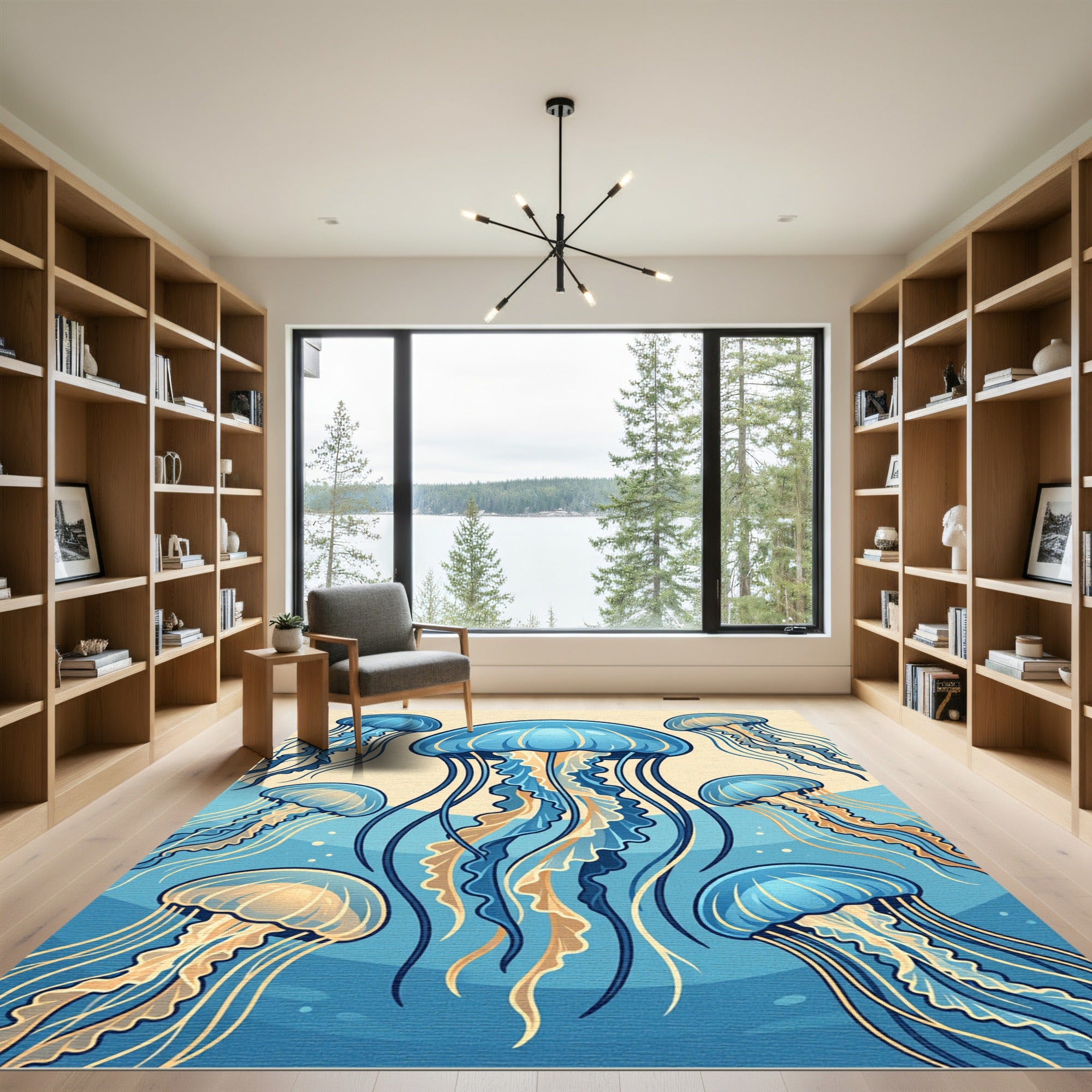 Ethereal Blue Jellyfish Marine Ocean Art Rug