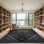 Black Silver Intricate Medallion Overlay Rug