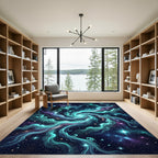 Luminous Teal Celestial Swirl Galaxy Rug
