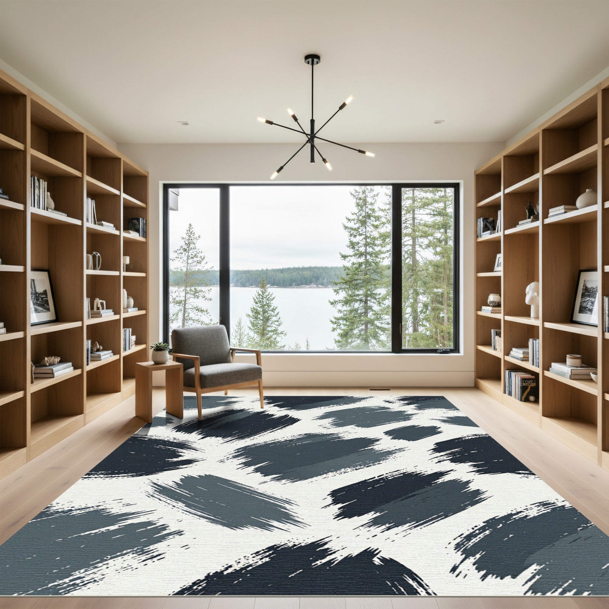 Abstract Gray Brush Stroke Rug