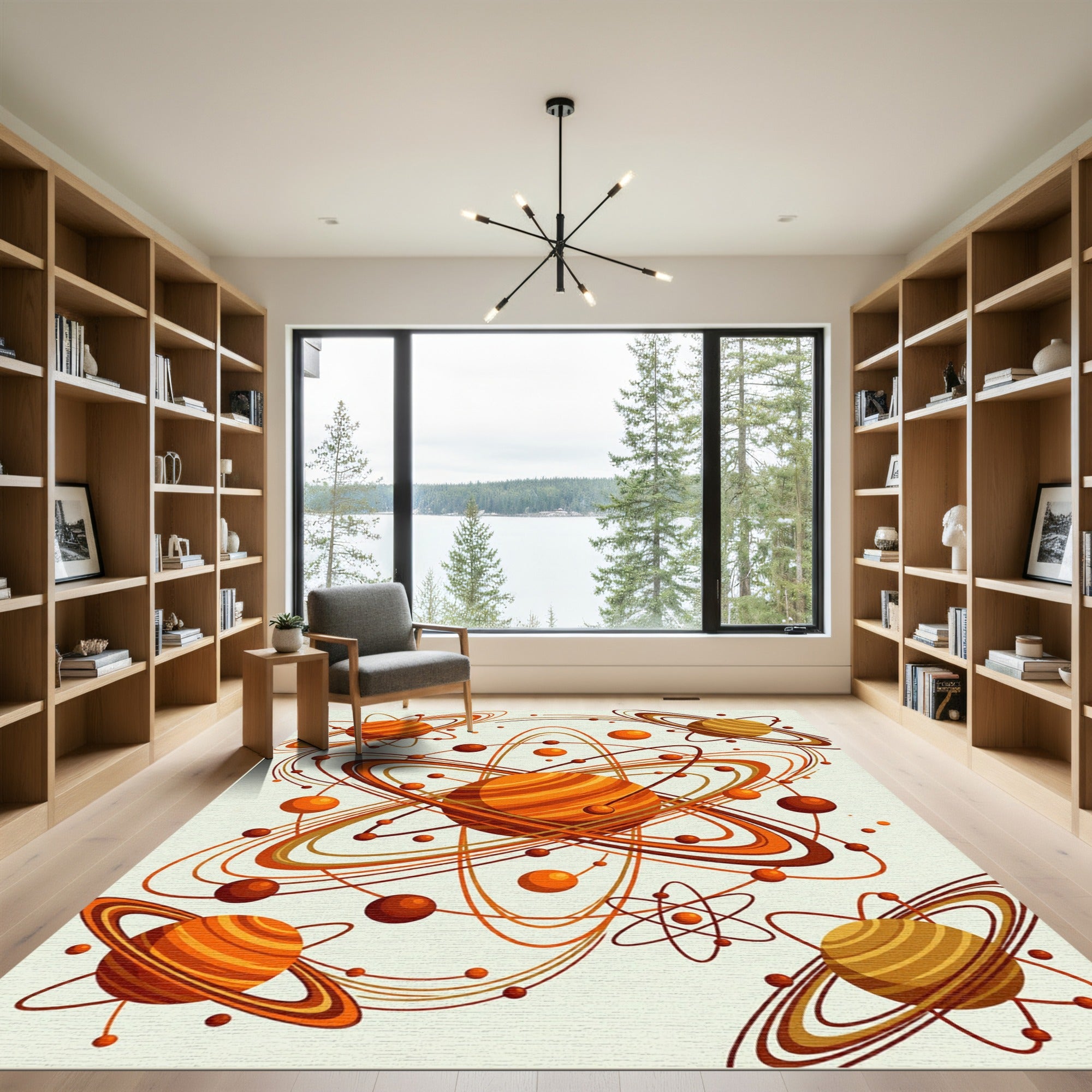Atomic Orange Solar System Swirls Rug