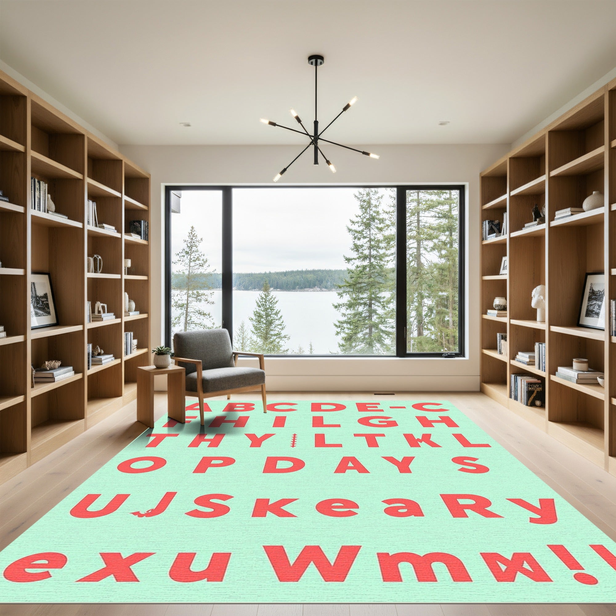 Bold Red Alphabet Grid Rug