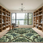 Ornate Green Floral Medallion Symmetry Rug