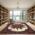 Ornate Crimson Sunburst Mandala Medallion Rug