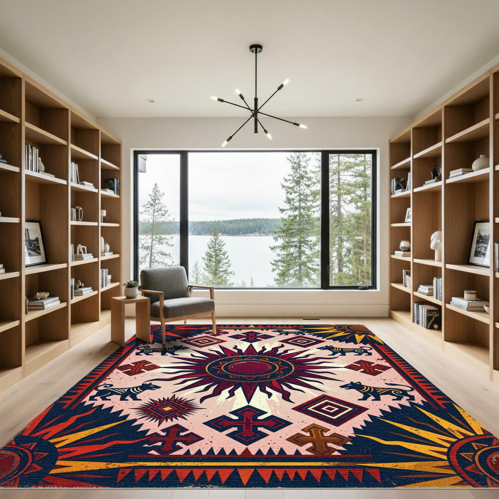 Crimson Sun Dogs Geometric Cross Rug