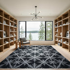 Silver Winter Snowflake Geometric Grid Rug