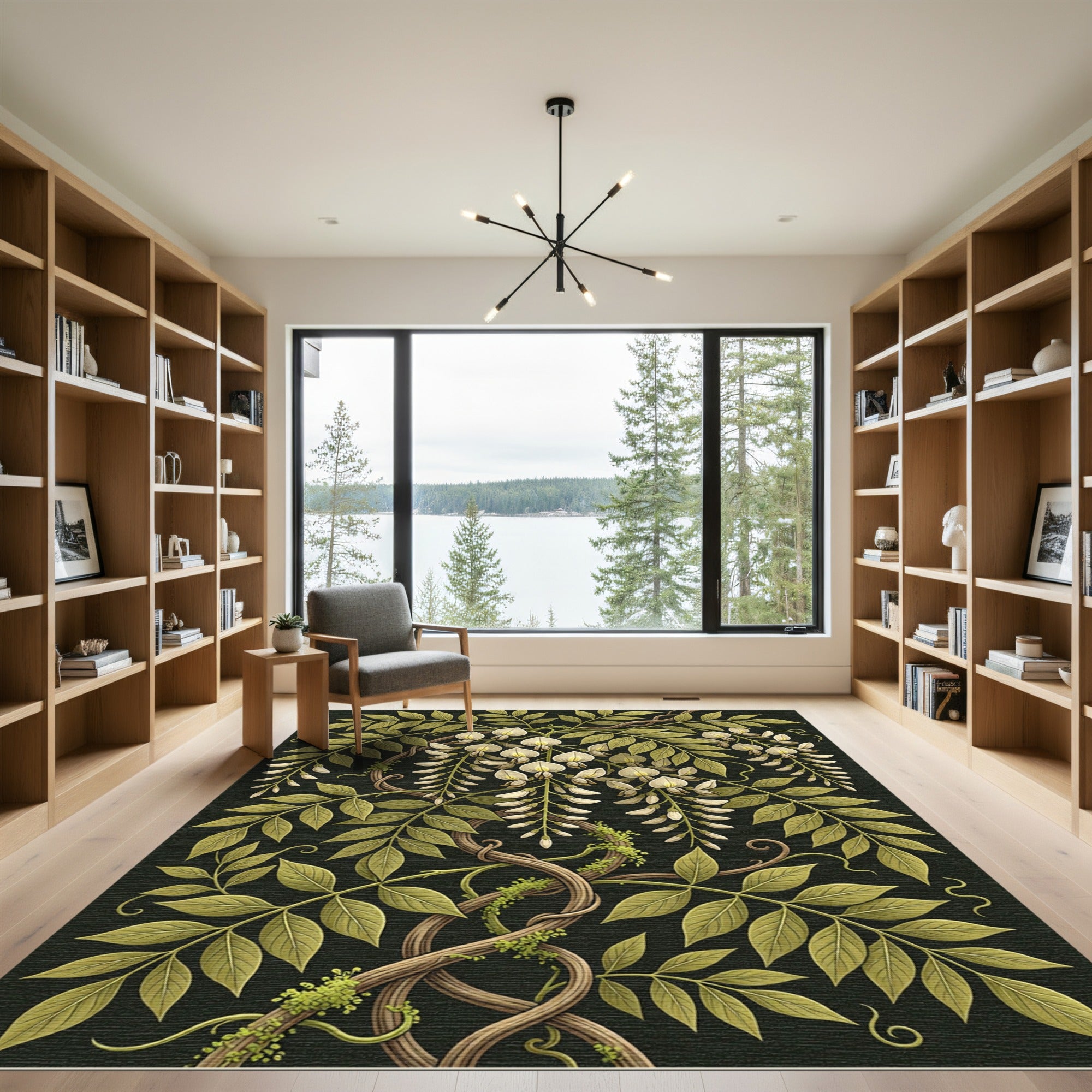 White Wisteria Vine Foliage Rug
