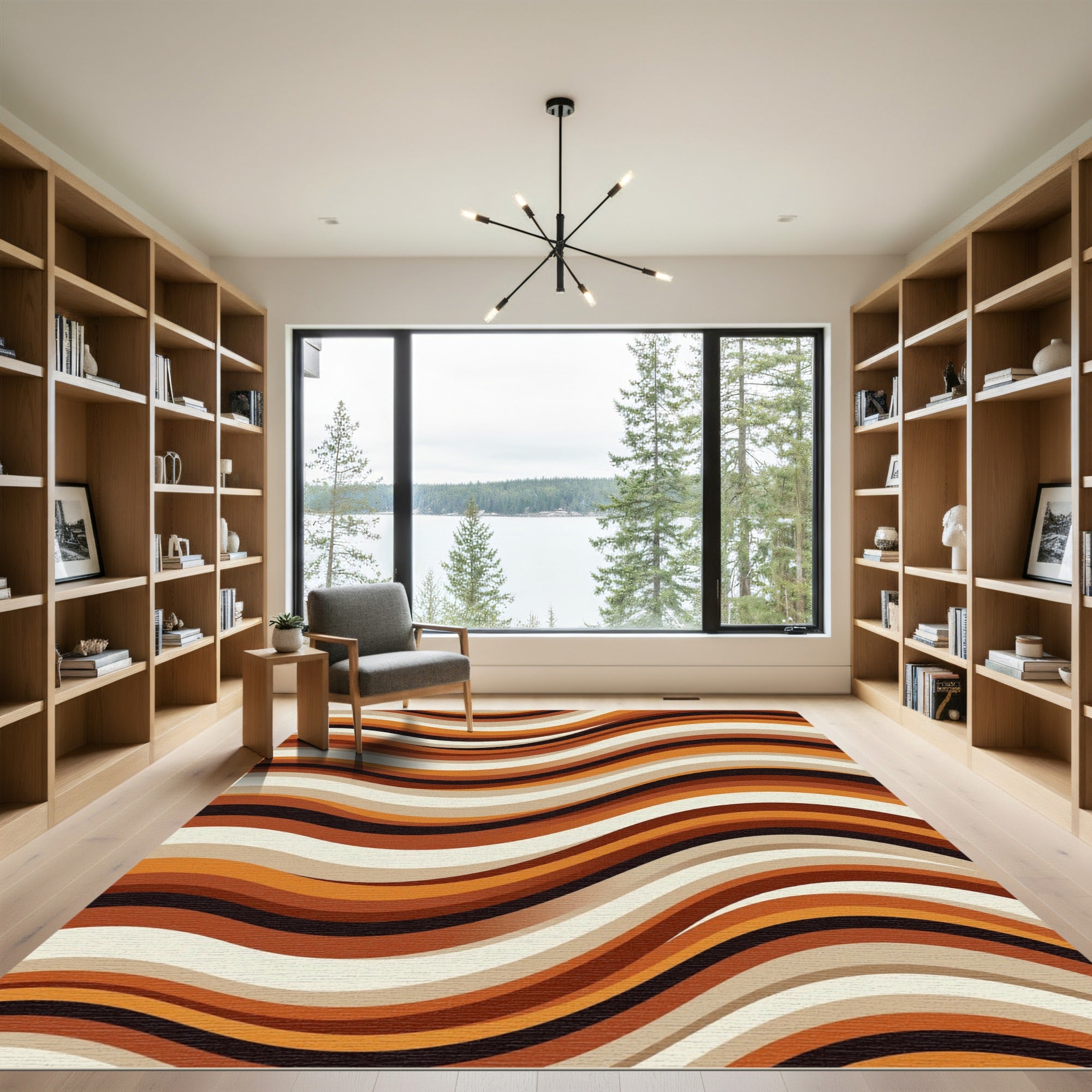 Mid-Century Wavy Earth Tone Striped Rug