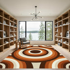 Retro Burnt Orange Concentric Circle Art Rug