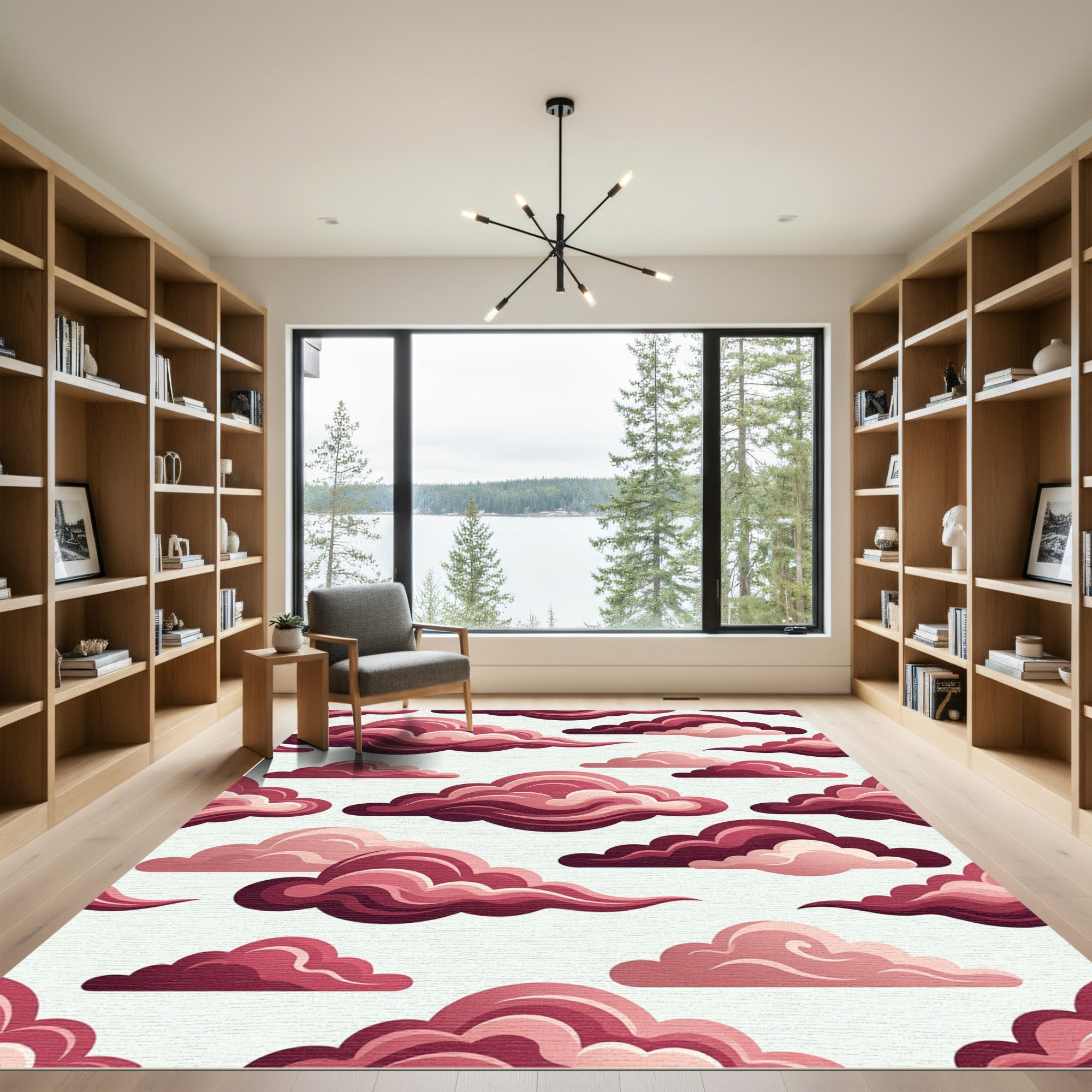 Crimson Cloudscape Swirls Rug