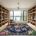 Vibrant Floral Navy Bouquet Tapestry Rug