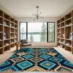 Gold and Teal Geometric Chain Link Rug