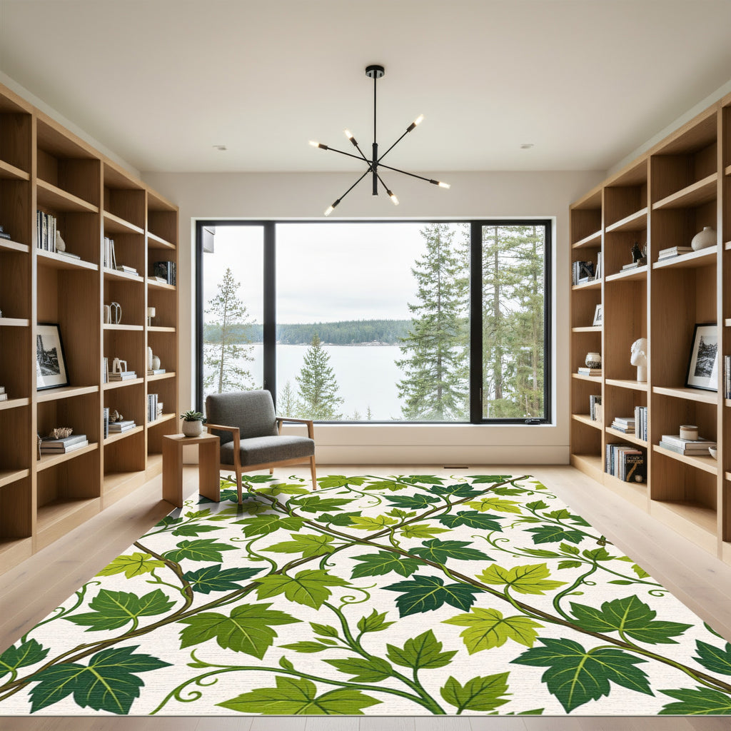 Lush Green Botanical Vine Trellis Rug