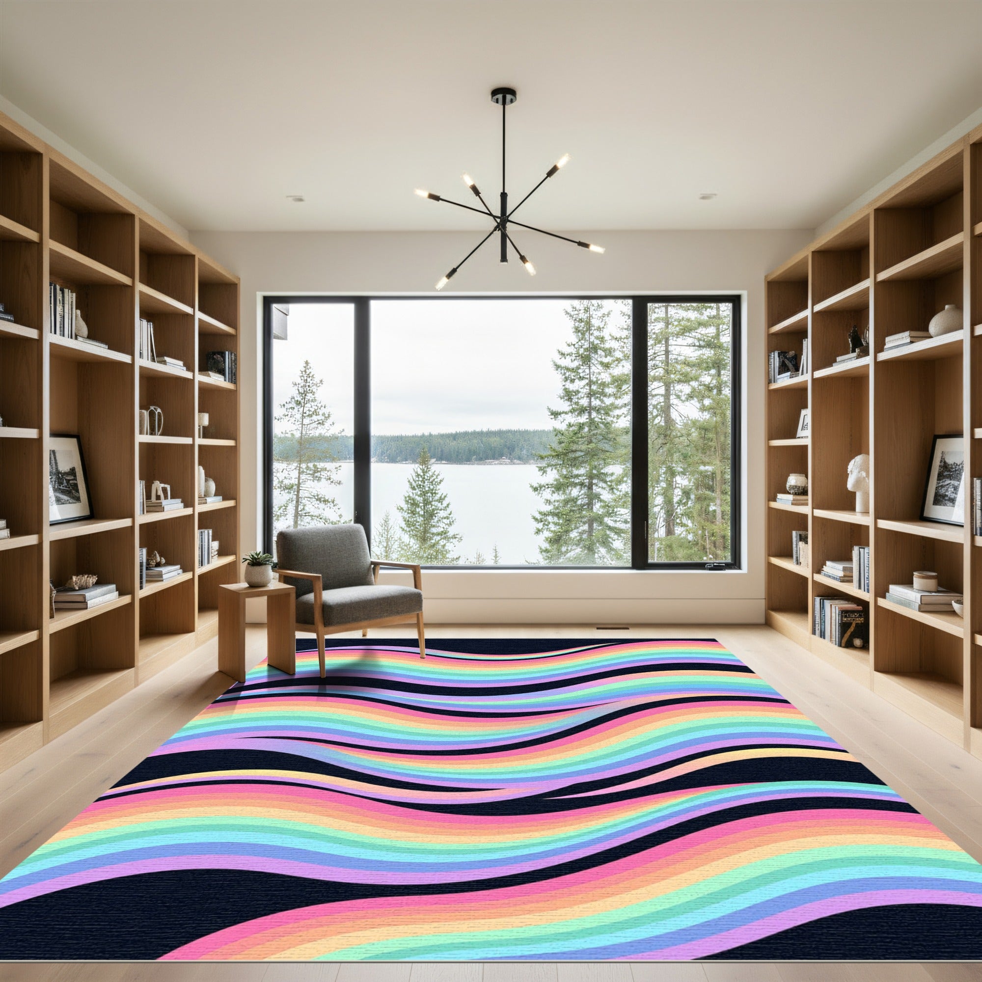 Vibrant Pastel Rainbow Wavy Lines Rug